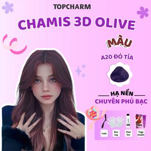 Nhuộm tóc Màu Tím Đỏ, Đỏ Tía A20 phủ bạc thời trang dung tích 200ml (Kèm oxy, bao tay, lược) Chamis 3D có thành phần siêu dưỡng từ olive 30 tone màu Khôngn Cần Tẩy giúp tóc Mềm Mượt
