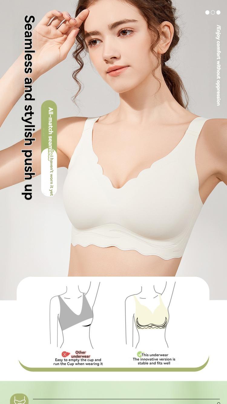 Product Introduction of Jelly strips non-marking large size underwear female summer thin section large breasts show small breasts gathered without steel ring fixed cup bra 3