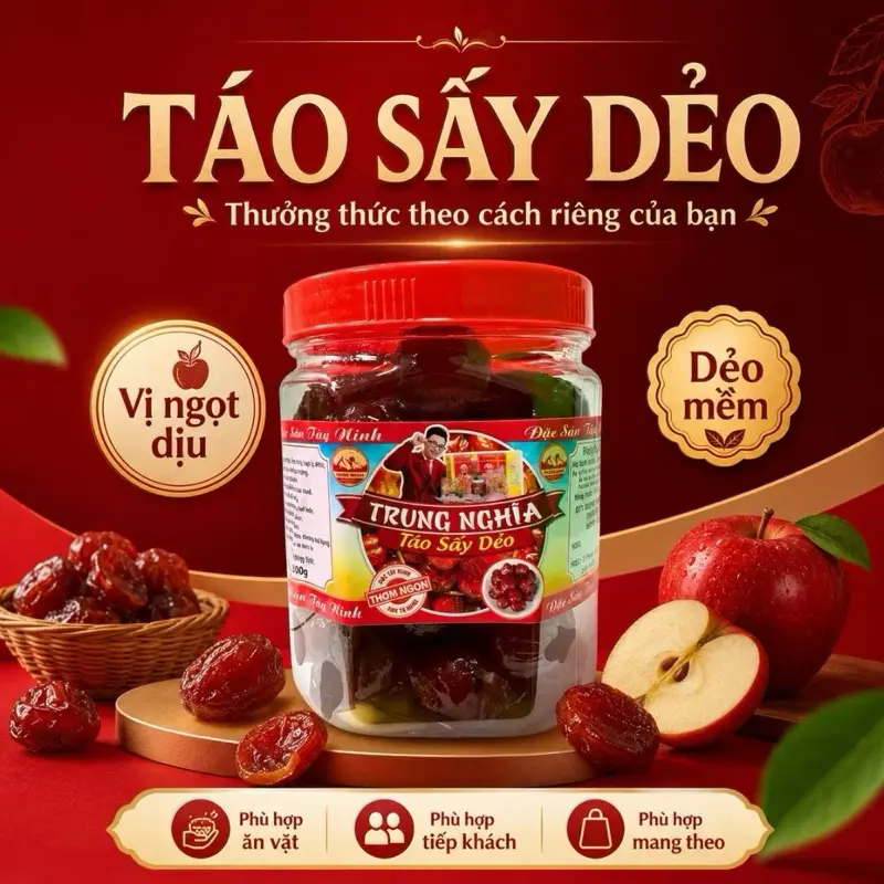 [500gr] Mức Táo Sấy Dẻo Không Hạt ít Ngọt Trung Nghĩa Snack Ăn Vặt Food Thức Ăn
