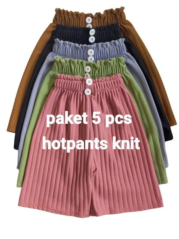 PAKET 5 PCS Celana Pendek Knit Anak Perempuan Usia 4-12 Tahun Santai Cantik Fashion Bahan Knit Maxiline Premium Kancing Tempel Size L XL XXL