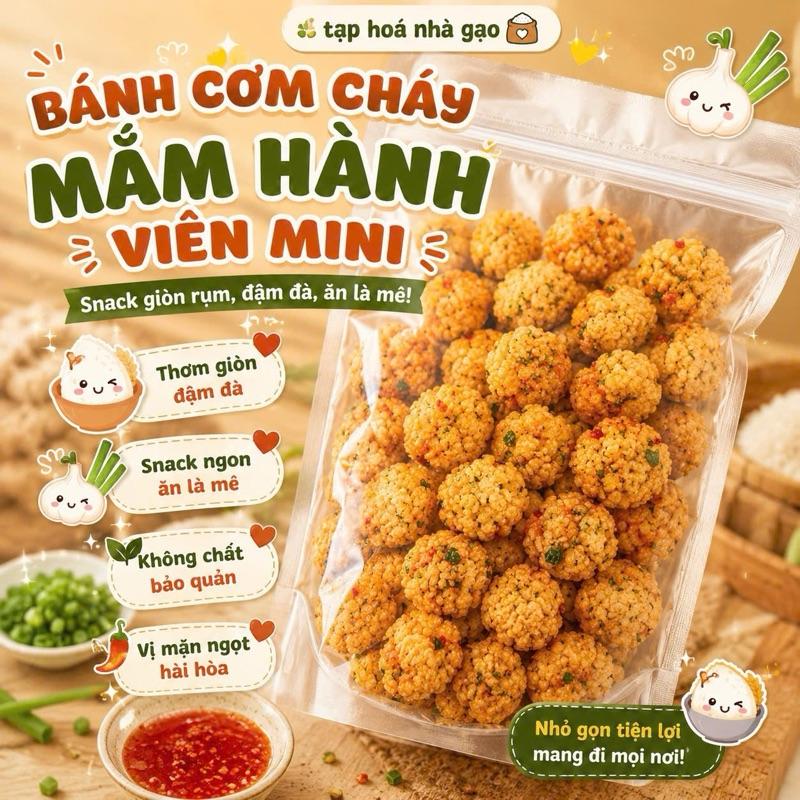 Cơm Cháy Mắm Hành Viên Mini Giòn Rụm Mặn Ngọt Snack Ngon Ăn Là Mê