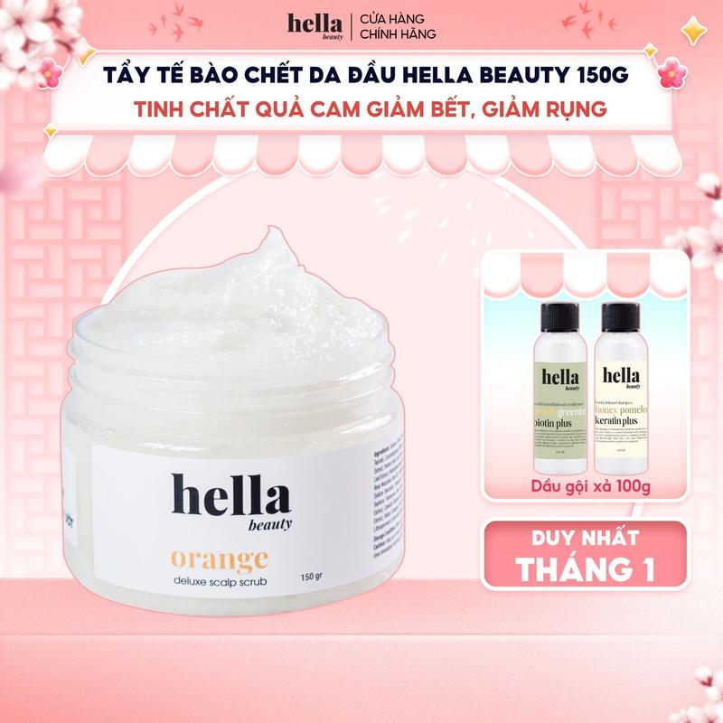 Tẩy tế bào chết cho da đầu tinh chất quả cam Hella Beauty 150g làm sạch da đầu giảm bết dầu