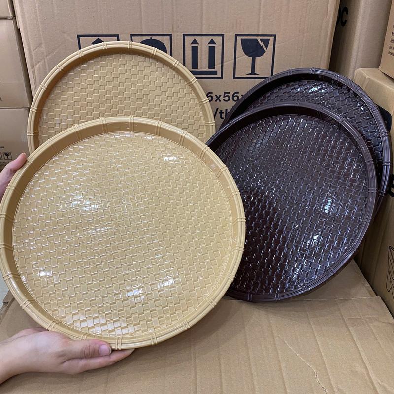 Combo 2 Khay nhựa tròn giả mây tre đựng đồ ăn bún đậu trái cây decor mẹt giả mây nhựa Việt Nhật - Shop Vũ Nguyệt