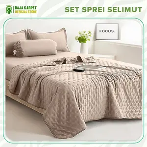 RAJA x Mommy_Wongndeso Set   Seprai  Selimut Sarung Bantal Guling Warna Tunggal Set Seprei Selimut Motif Polos Bertexture - SET CREAM , 120X200CM