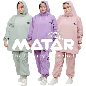 Terbaru Jas Hujan Setelan Model Hoodie Pria Wanita Dewasa Bahan PVC Tebal Anti Air Hijau Pink