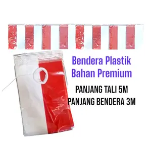 (isi 10 Renteng)Panjang 5 Meter BENDERA MERAH PUTIH PLASTIK/Bendera Kemerdekaan/Bendera Plastik Sudah Ada Tali/Banner Plastik