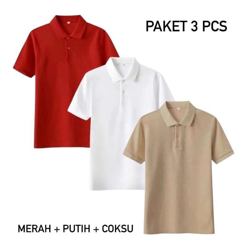 Paket 3 Pcs Kaos Polo Shirt Kerah Polos / Kaos Polo Pria Lengan Pendek / Kaos Seragaman 8