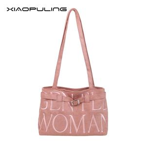 xiaopuling Ballet Style Suede Tote Bag for Women 2025 New Arrival Trendy Embroidered Shoulder Crossbody Purse