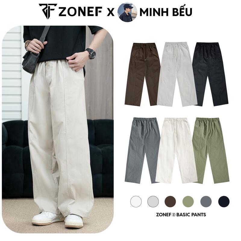   ZONEF x Minh Bếu  Quần Kaki form rộng dáng suông by Zonef Studio Quần ống rộng cạp chun chất liệu kaki cotton Hàn cao cấp mềm mại thoảng mát Nam Menswear Pants 