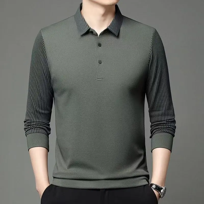 New long sleeved T-shirt made of pure cotton, men's loose polo shirt, men's top with stripes Menswear Lingerie