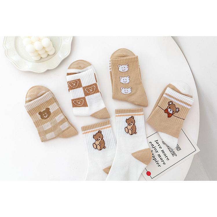 KS42 Kaos Kaki Pria Wanita Motif Bear Bear Kaos Kaki Panjang Beruang Fashion Korea 3