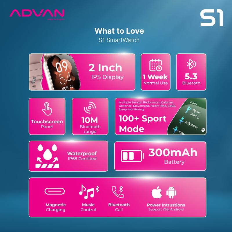 [Exclusive Mami Louisse] ADVAN Smartwatch S1 AI Voice Assistant IPS Display 2.01" Touchscreen Waterproof IP68 Bluetooth Call Health Monitoring 2