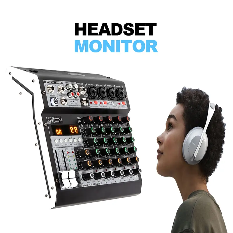 BOMGE 6 Channel audio mixer HM，99DSP Iron Plate，USB DJ Mixing Console MP3 Jack 48V Power Supply for Computer Recording, 6 Channel Band Mixing Board for Studio Recording 2