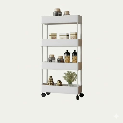 Modern Black 4-Layer Utility Cart - Space-Saving Rolling Organizer for Kitchen/Home A22 Hitam A14