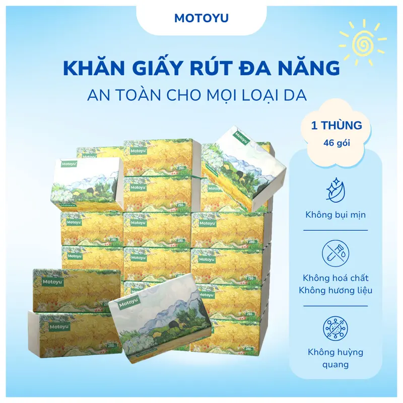 [MOTOYU ] THÙNG 46 GÓI Khăn Giấy Đa Năng 4 Lớp Mềm Mịn MOTOYU - Bột Gỗ Nguyên Chất - 280 Tờ/Gói - An Toàn Cho Da - Giấy Ăn, Khăn Ướt 0