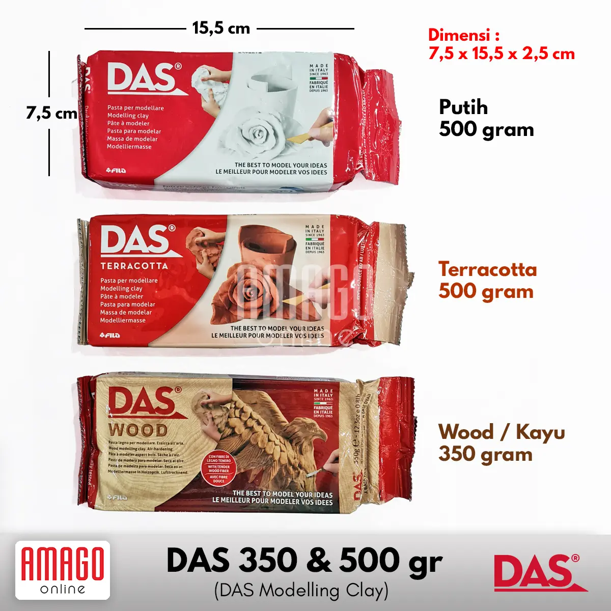 Clay DAS Modelling Clay Tanah Liat - Air Hardening Kering Tanpa Oven 500 - Pilih Warna