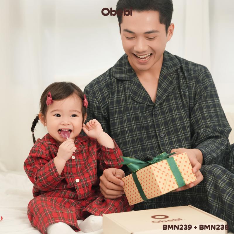 BMN238.2 Bộ Mặc Nhà Pijama Nam Họa Tiết Kẻ Thời Trang Thu Đông Obebi