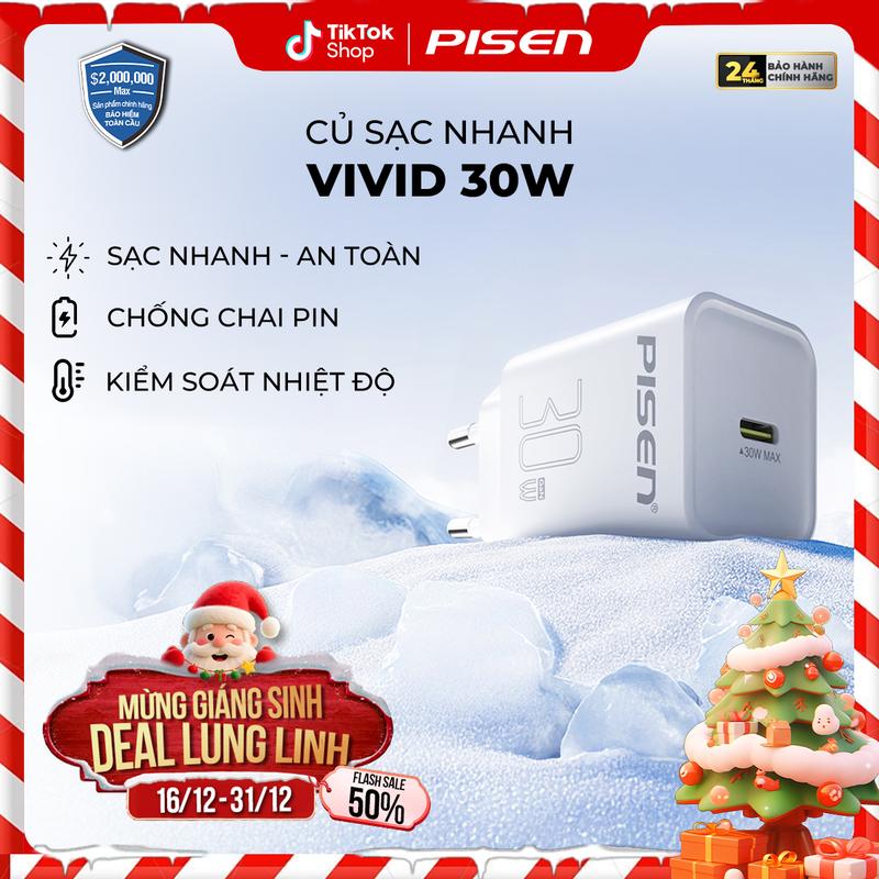 PISEN Bộ Sạc Nhanh 30W 20W GaN 2 Cổng Sạc Cao Cấp Đi Kèm Dây Cáp Chuẩn Sạc Nhanh PD QC PPS | Tương Thích iPhone & Android | Sạc Nhanh An Toàn | PISEN QUICK Vivid 30W 20W | TC-082AC30G | Bảo Hành 18 Tháng PCARE + 6 Tháng | Bảo Hiểm 2 Triệu Đô