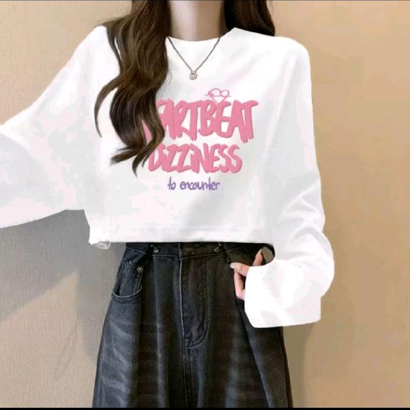 Kaos Wanita Lengan Tangan Panjang Wanita Katun - Atasan Polos Dewasa - Baju, Hitam Cewek Kaos Oblong Distro Combed Oversize Nyaman 6