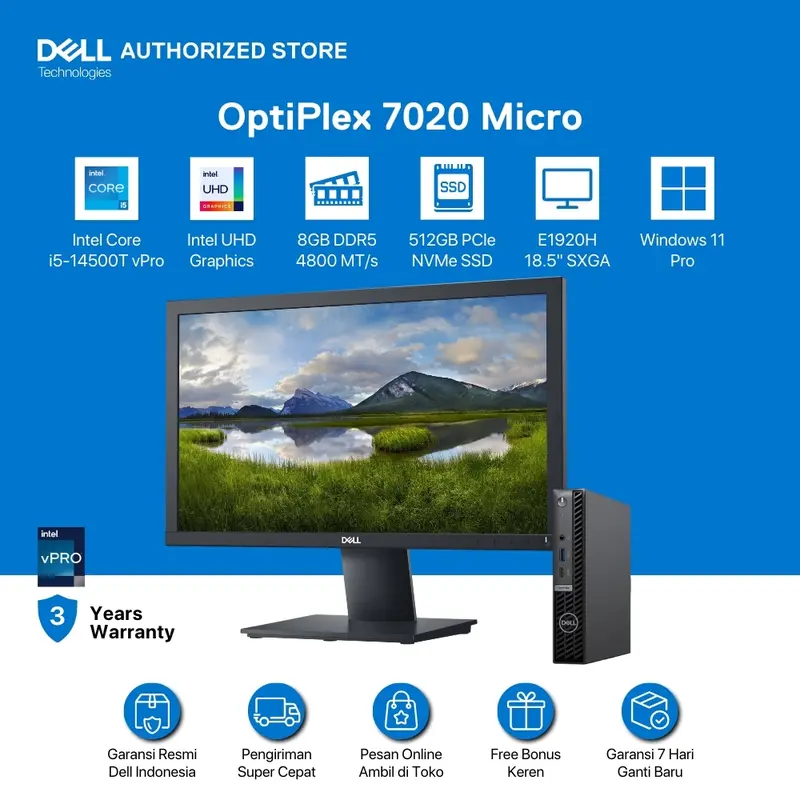 Desktop Dell OptiPlex 7020 Micro [Ci5-14500T vPro-8GB-512GB-UMA-W11P-E1920H-3YR] DELL OFFICIAL 0