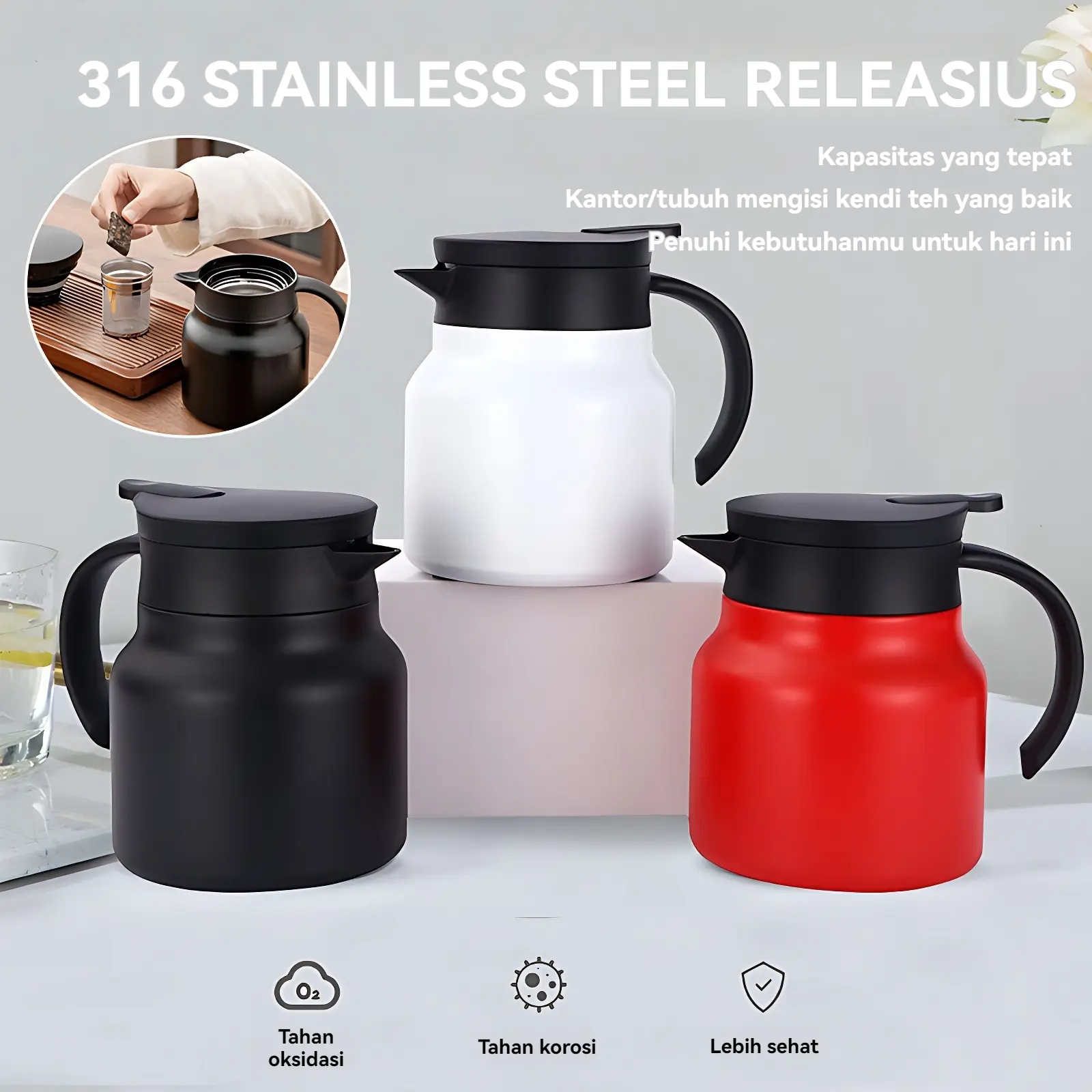 Teko Terisolasi Baja Tahan Karat/Teko Rebus Rumah Tangga/Teko Rebus/Teko Kopi Portabel/Teko Rebus 316 1000ML/Mode Tea