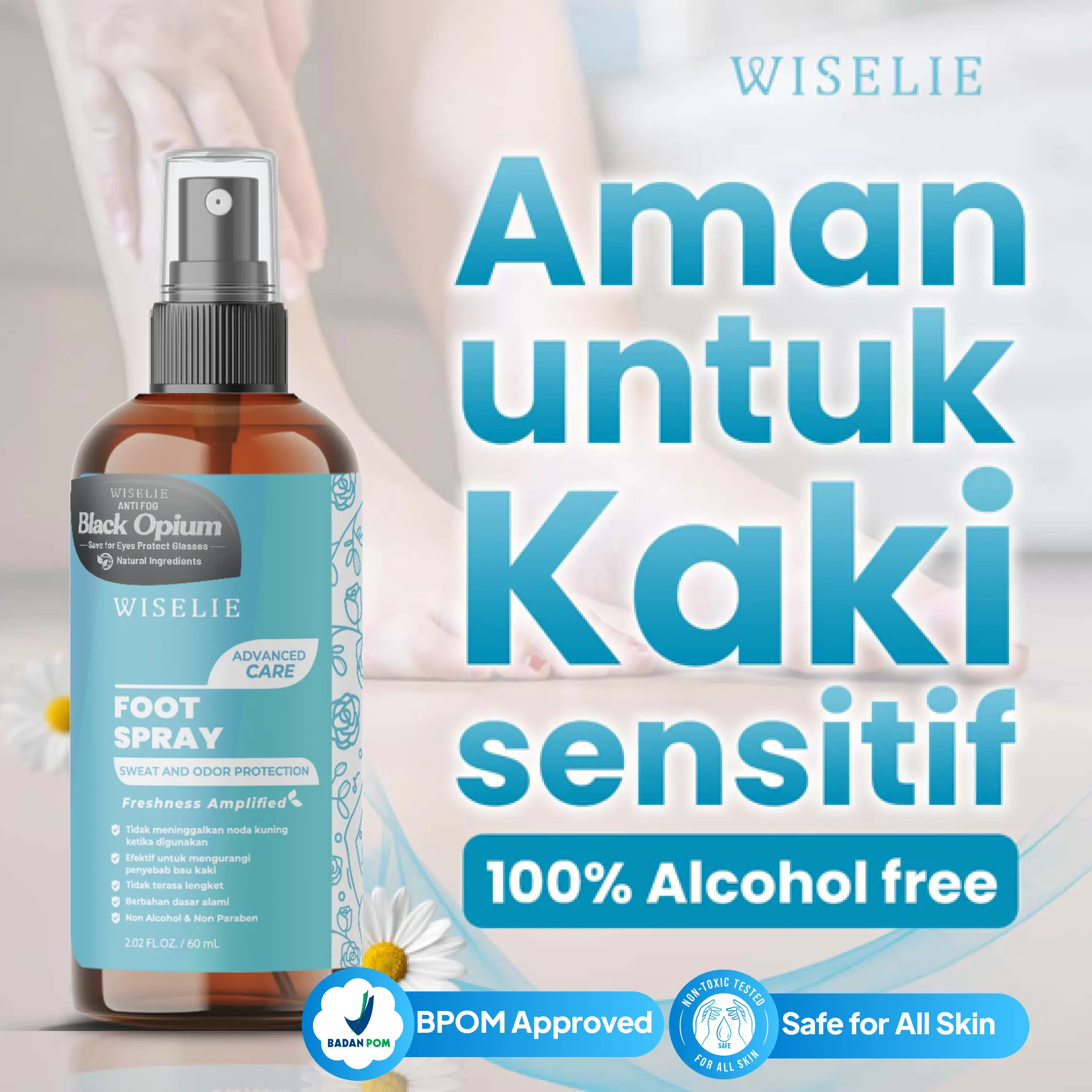 Wiselie Foot Mist Organik Sanitizer Spray Non Alcohol Deodorant Penghilang bau kaki spray foot penghilang bau sepatu Antibacterial Antivirus Kuman Kaki Pengurang Keringat Pencegah Bau Bebas Alkohol Pencegah Bau Gatal Cairan aroma Lemon