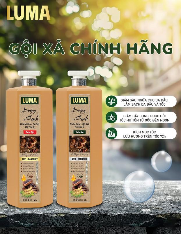 Luma Bộ Gội Xả Cao Cấp Dưỡng Sinh Nhân Sâm Bồ Kết Hà Thủ Ô 2000ml Hương Thảo Dược Thiên Nhiên Sang Trọng Cho Spa Gội Đầu Dưỡng Sinh Giảm Rụng Tóc Khô Xơ Chính Hãng