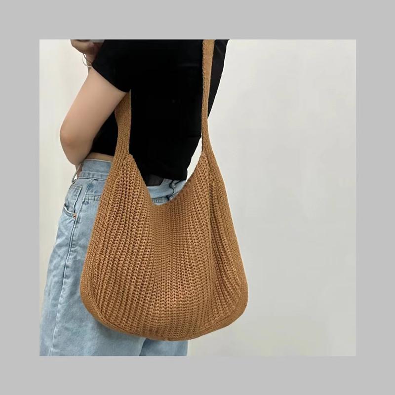 Product Introduction of New minimalist knitted bag Korean version single shoulder women's bag versatile commuting leisure shopping bag finished high-capacity tote bag 10