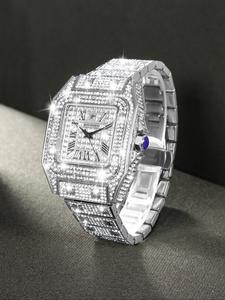 RICECGO Reloj de Lujo para Hombre con Diamantes Completos: Deslumbrante con diamantes, este reloj cuenta con un diseño elegante y detalles refinados. Es un accesorio de moda que eleva tu estilo.