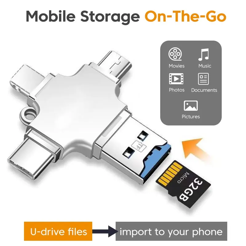 Bộ chuyển đổi OTG 4 trong 1 CCLCC cho Lightning / USB / Micro USB / Type C,Micro SD , SDHC, TF, đầu đọc thẻ nhớ cho iPhone 15/14/13 Pro max 12 11 8 7plus, HUAWEI XIAOMI /iPad/ điện thoại thông minh / máy tính bảng / PC, máy tính xách tay 6
