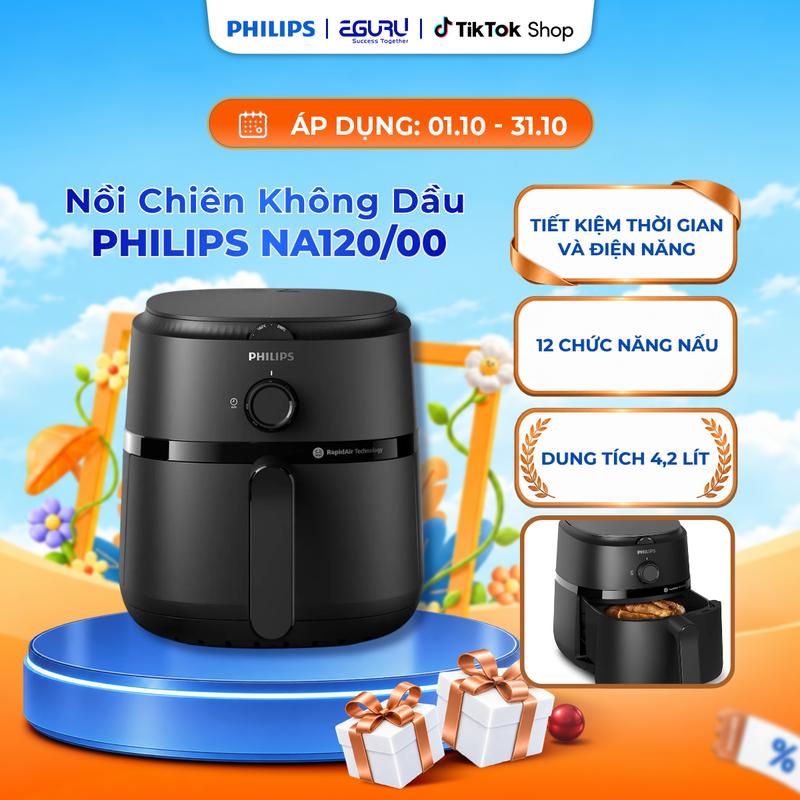 Nồi chiên không dầu Philips NA120/00-Lòng nồi 4.2lít , Công nghệ Rapid Air, Bảo Hành 2 Năm nồi chiên
