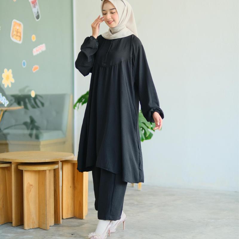 WAGA Setelan Crinkle Jumbo LD 130 150 Baju Tunik Set Kekinian Untuk OOTD Rempel XXXL Airflow Kancing Kantong Karet 5