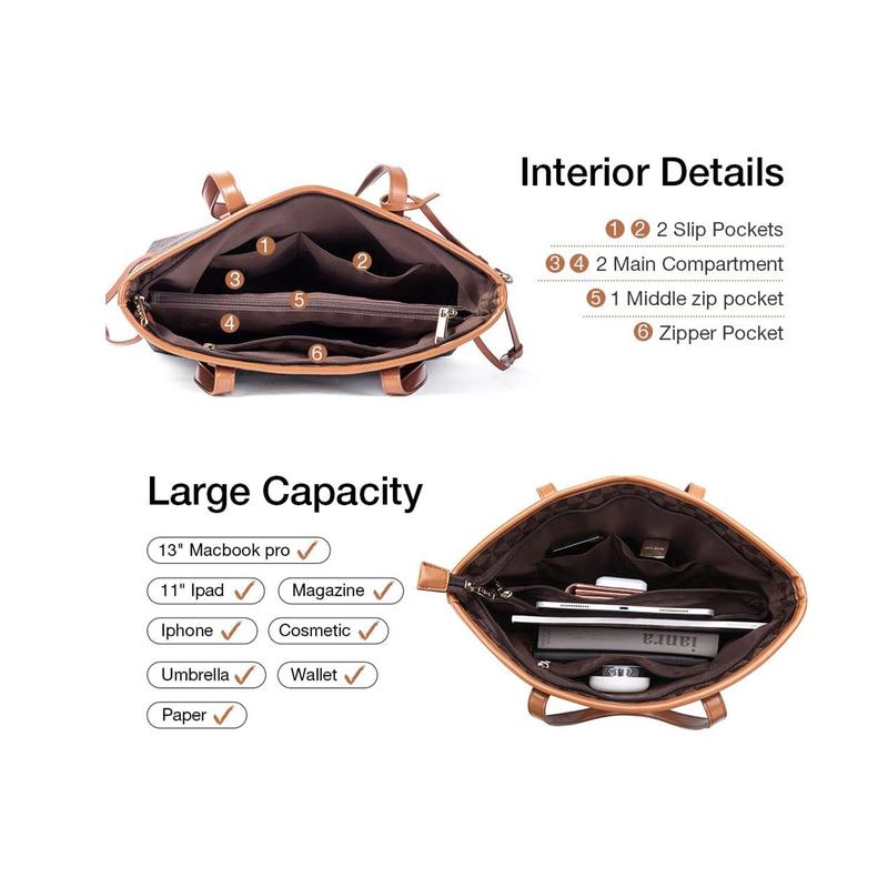 Tote Bag for Women Stylish Handbag Faux Leather Shoulder Bag for Work School Dating, Brown 3