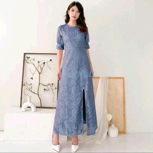 Jual Dress wanita panjang polos casual pesta kondangan model terbaru remaja  kekinian bahan brukat Monie dress Tile Baju Gaun Mewah Midi Natal Dewasa  Maxi Brokat - BIRU DENIM, M - Kota Administrasi