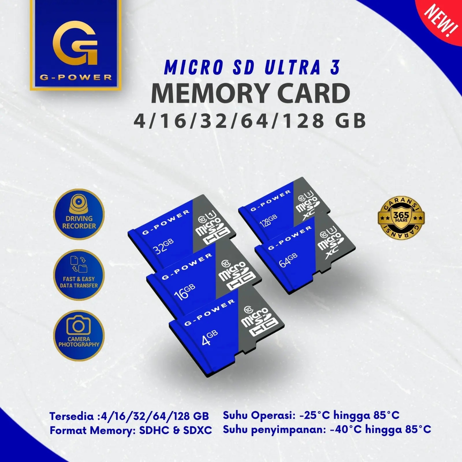 G-POWER KARTU MEMORI 4GB/8GB/16GB/32GB/64GB/128GB MICRO SD ULTRA 3 HIGH CLASS 10 Komputer Storage