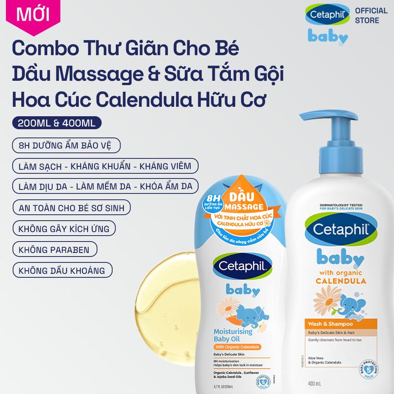  Combo Sữa tắm dưỡng ẩm dịu lành cho bé với Calendula W&S 400ML & Dầu massage dưỡng ẩm làm dịu Calendula Baby Oil 200ml 