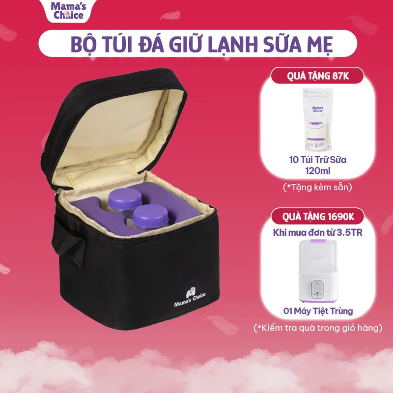 Combo Bộ Giữ Lạnh Sữa Mẹ Mama’s Choice, Túi Giữ Nhiệt Chất Liệu Cao Cấp 4 Lớp Dày Dặn Kèm Đá Khô Giữ Lạnh 0
