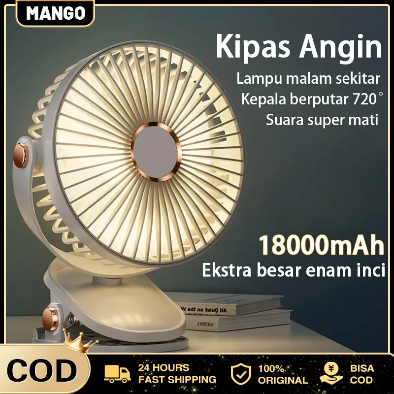18000mAh Klip Desktop Baru Kipas Angin Isi Ulang USB dengan Lampu Malam Bisu Kipas Angin Mini Siswa Kantor Portabel Umur Panjang 0