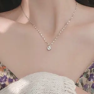 Kalung Titanium Liontin Permata Satu Rantai Pecah Kopi Kekinian Kalung Wanita Anti Karat Aksesoris Fashion Korea Style