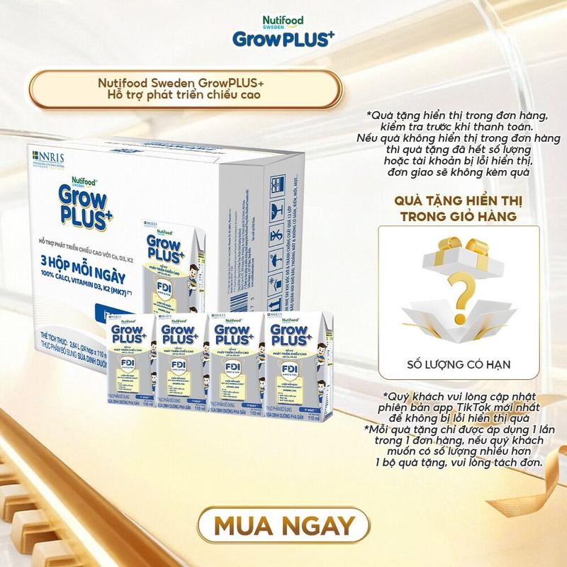  Thùng 24 hộp 110ml Thực phẩm bổ sung Sữa Bột Pha Sẵn Nutifood GrowPLUS+ Cao Lớn Vượt Trội  Bạc - Link chính 