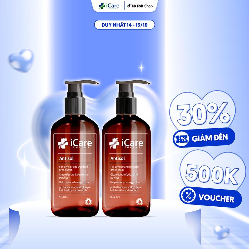 COMBO 02 Chai Dầu Gội Antisol Hỗ Trợ Giảm Gàu Dịu Mát Da Đầu | Thương hiệu iCare Pharma | Chiết xuất dược liệu