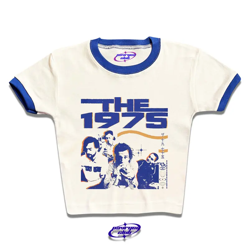 baby tee ringer tee the 1975 y2k style crop tee Baju Katun Rib Top 0