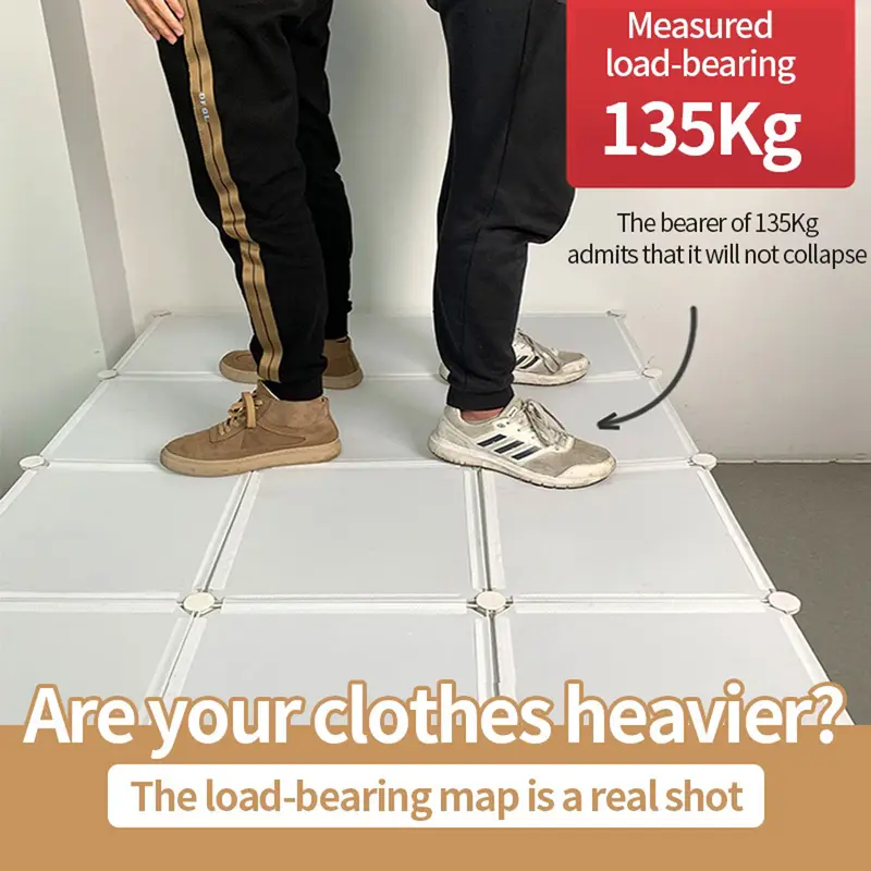 Mes mall Rak furnitur lemari pakaian multifungsi Lemari kain rumah Lemari pakaian dengan rak sepatu Lemari pakaian DIY yang dapat dilepas Tabung baja tahan karat yang diperkuat Penyimpanan multi-lapis Lemari pakaian tahan lembab dan tahan debu Stainless 2
