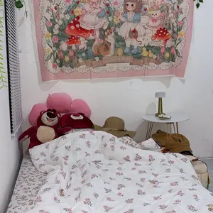 Wallpaper dinding gantung kepala tempat tidur bergaya Lolita yang feminin dan imut, dekorasi dinding Lolita yang hangat dan indah