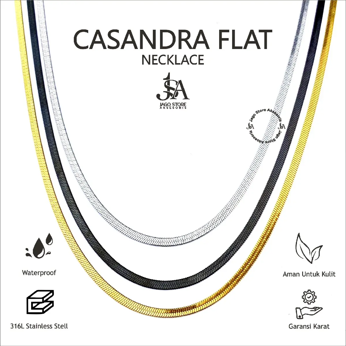 Kalung Titanium Cassandra Flat Anti Karat Aksesoris Perempuan Laki-laki Dewasa