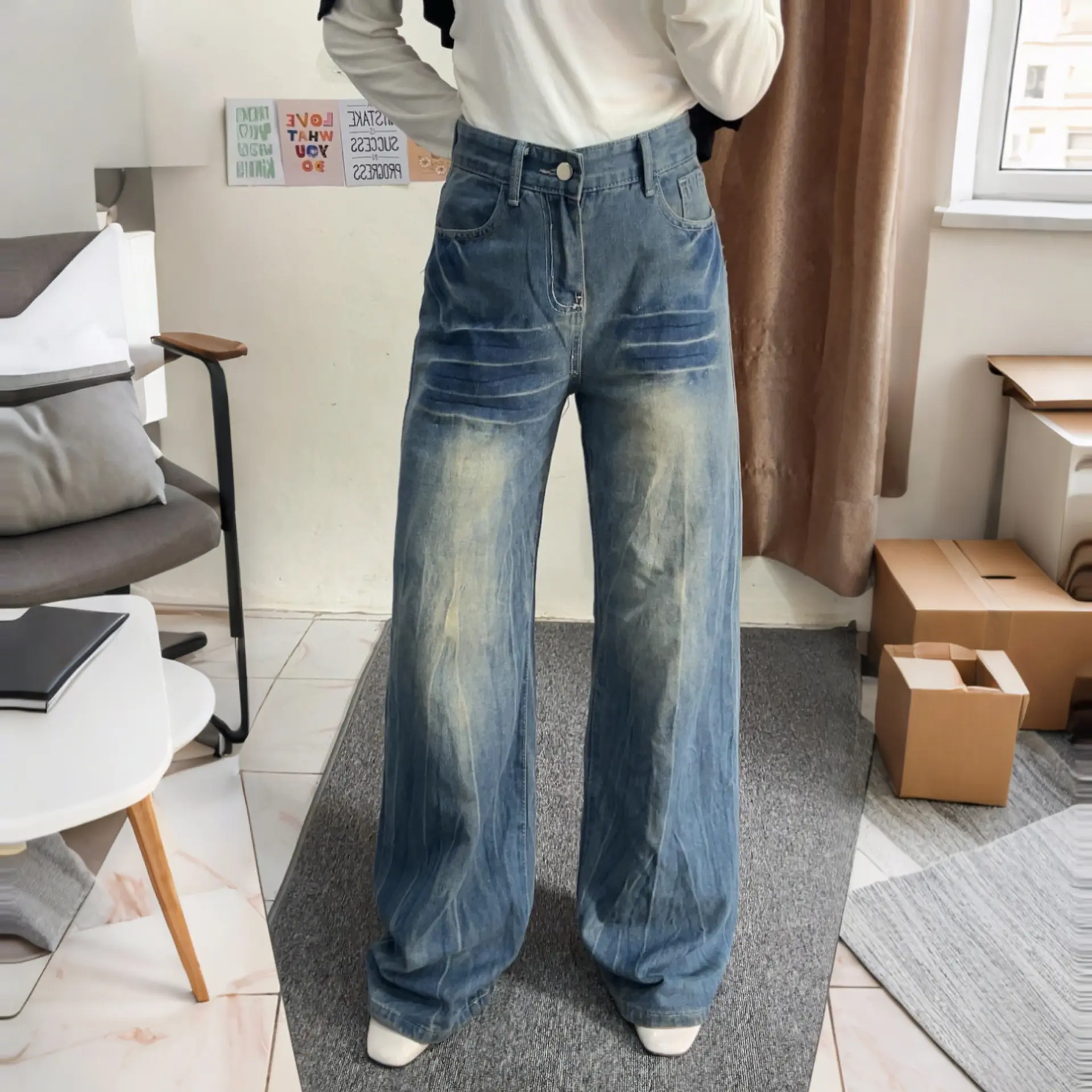 Celana Jeans Wanita Jumbo Baggy Pants Panjang - Bahan Import 100% ootd high waist loose kulot  Cewek straight