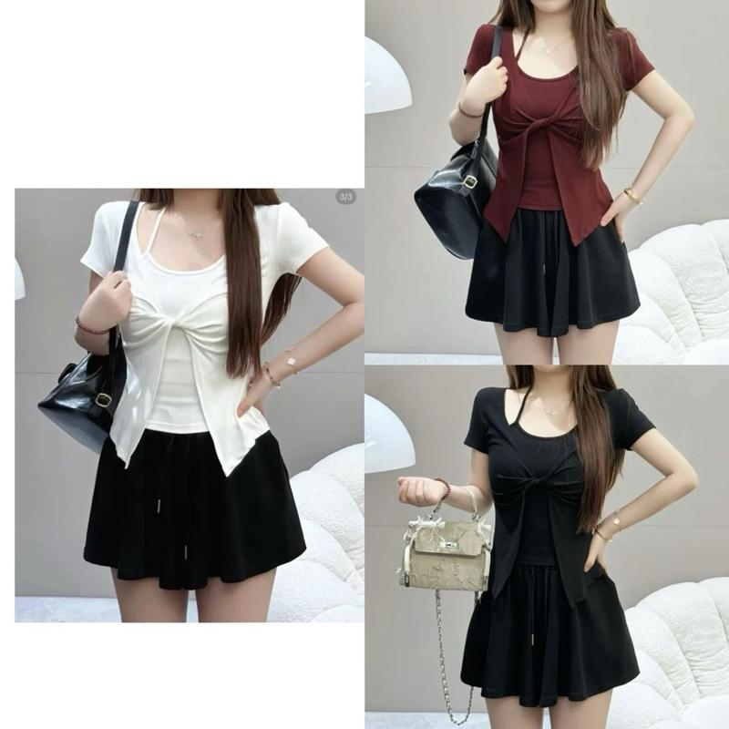 Áo Thun Nữ Kiểu  Xoắn 2 Mảnh Phối Yếm Chất Thun Tăm Xưởng Yuri