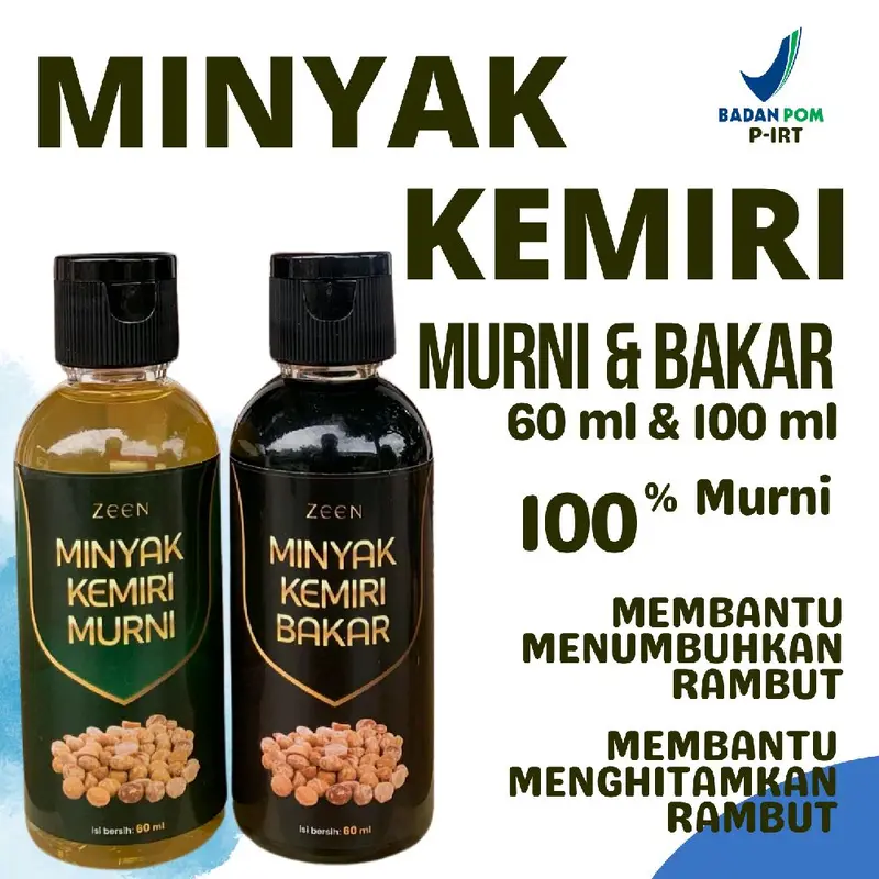 Minyak Kemiri Murni dan Bakar Organik Netto 100 Ml & 60 Ml Nutrisi Rambut Haircare Perawatan minyak kemiri kemiri bakar 1