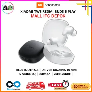 Xiaomi Redmi Buds 6 Play | Bluetooth 5.4 | Baterai Hingga 36 Jam | Xiaomi Earbuds App Support | Nyaman Digunakan | Resmi Xiaomi