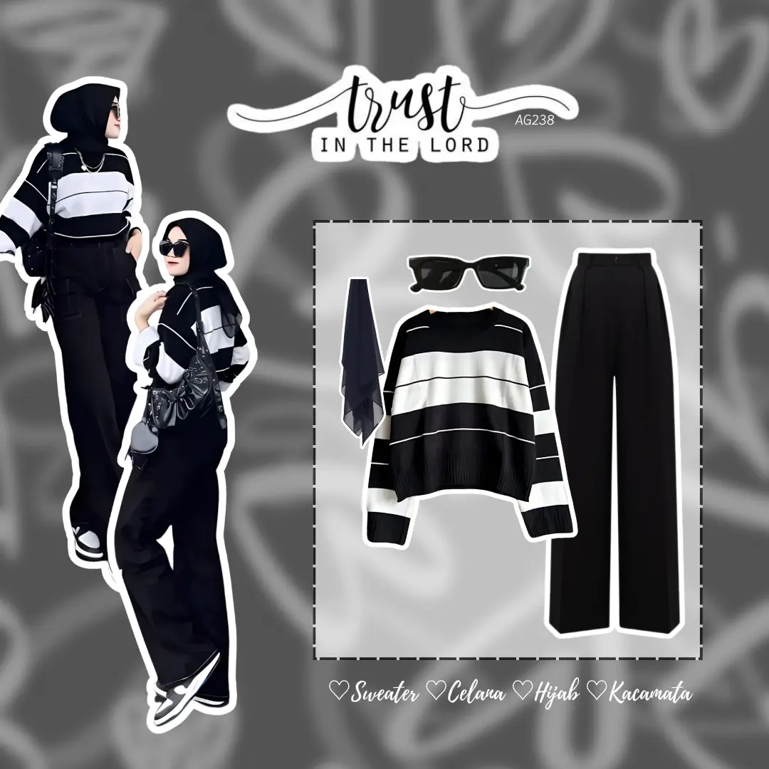 OOTD One set Wanita Kekinian 4in1 Set Meira + Celana + Hijab + Kacamata SET AG238